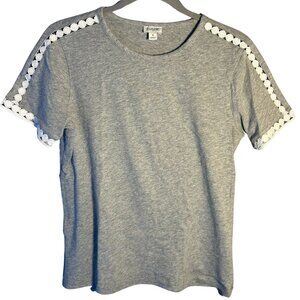 J Crew Heather Gray Tee w/ White Lace Embroidery Women's Size Small